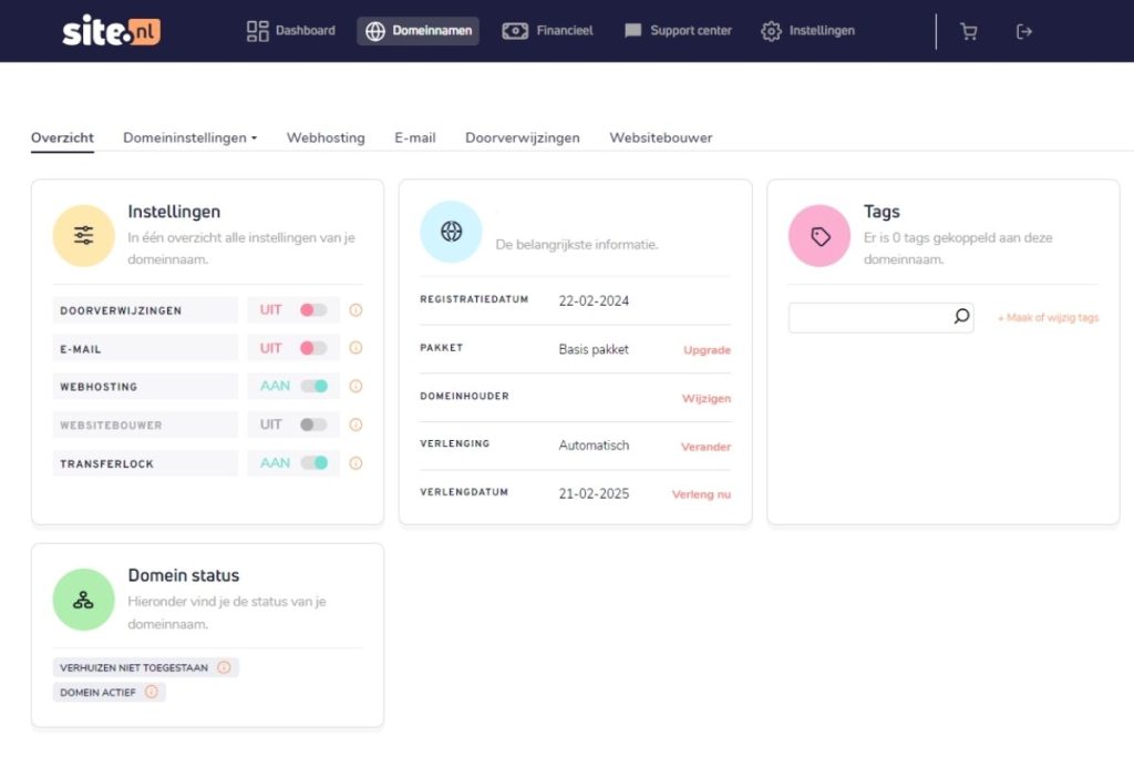 dashboard van site.nl