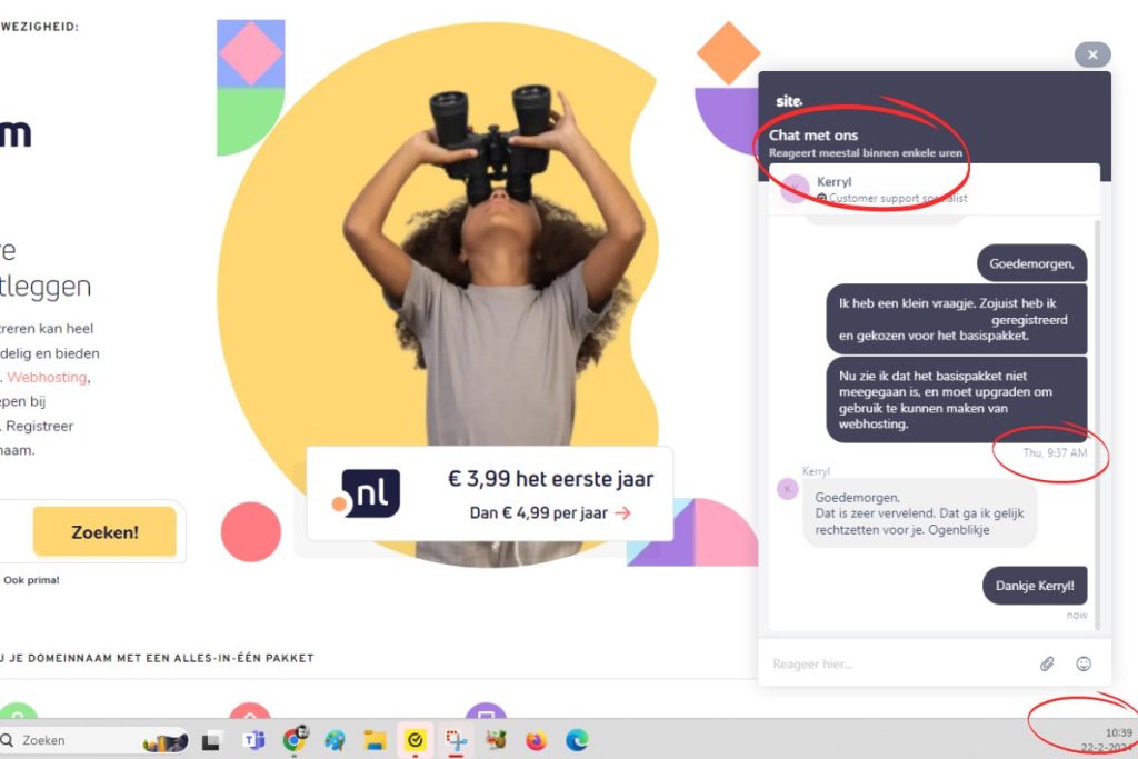 snelheid klantenservice site.nl
