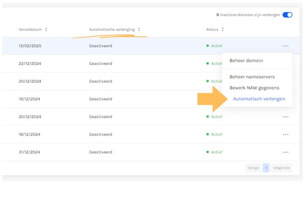 domein registratie automatisch verlengen